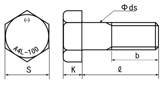 SUS316L　A4-100六角ボルト　図面・規格・ラインナップ