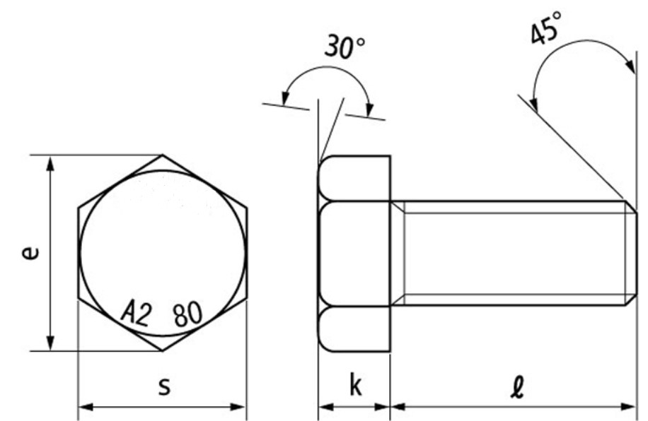 ・A2-80　六角ボルト（全）図面・規格・ラインナップ