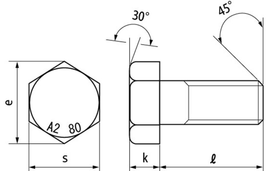 ・A2-80　六角ボルト（半）図面・規格・ラインナップ
