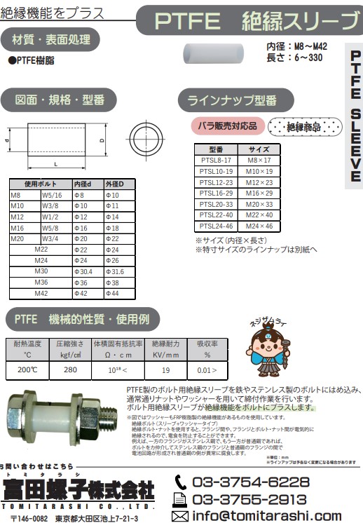 PTFEボルト用絶縁スリーブ 絶縁機能 | 富田螺子株式会社