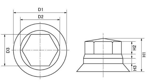 六角ボルトカバー（頭部側）止水用型番：PCD9