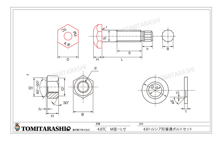 トルシア形普通ボルトセット　図面・規格表