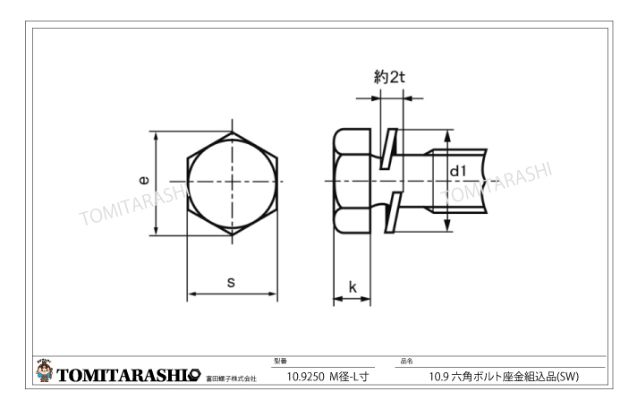 10.9六角トリーマP=2（スプリングワッシャー組み込み品）