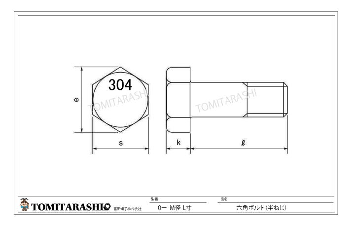 SUS304六角ボルト刻印付き（マーク付き）規格表