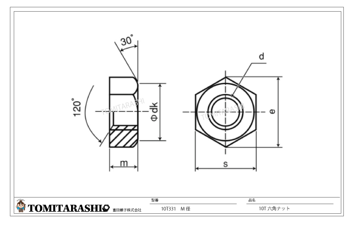 10T六角ナット規格表