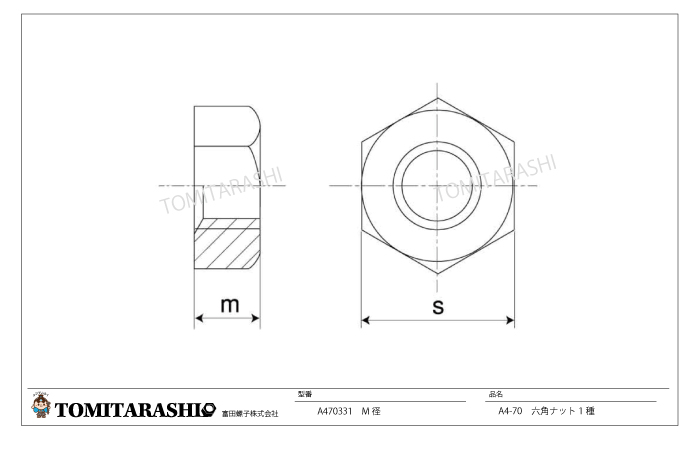 A4-70六角ナット　図面・規格・ラインナップ