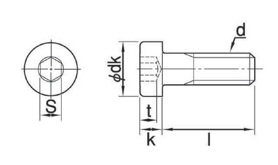 ローヘッドキャップスクリュー  ローヘッドCAP低頭ボルト低頭六角穴付きボルト図面