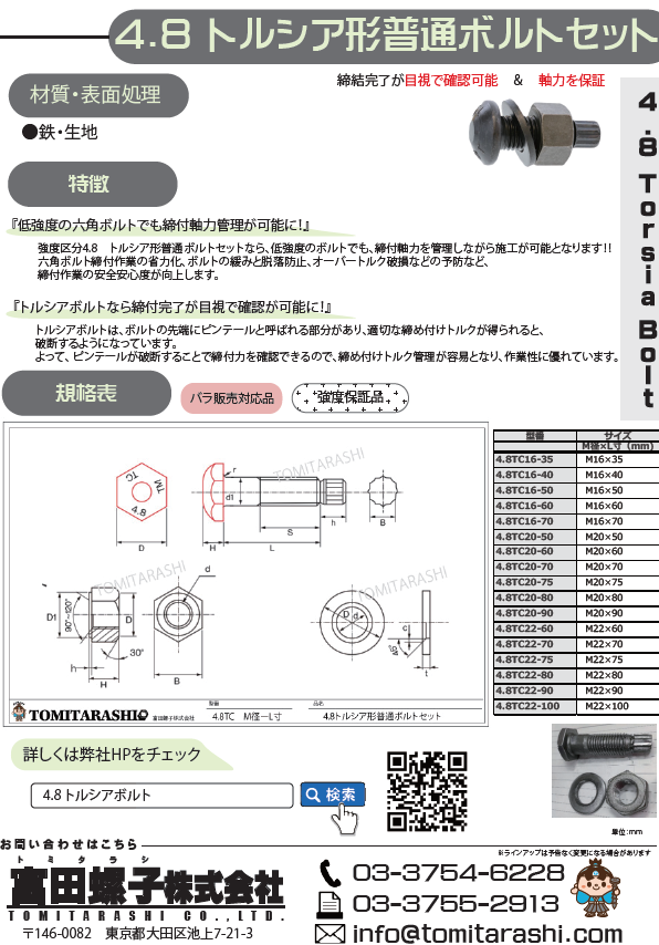 4.8 トルシア形普通ボルトセット